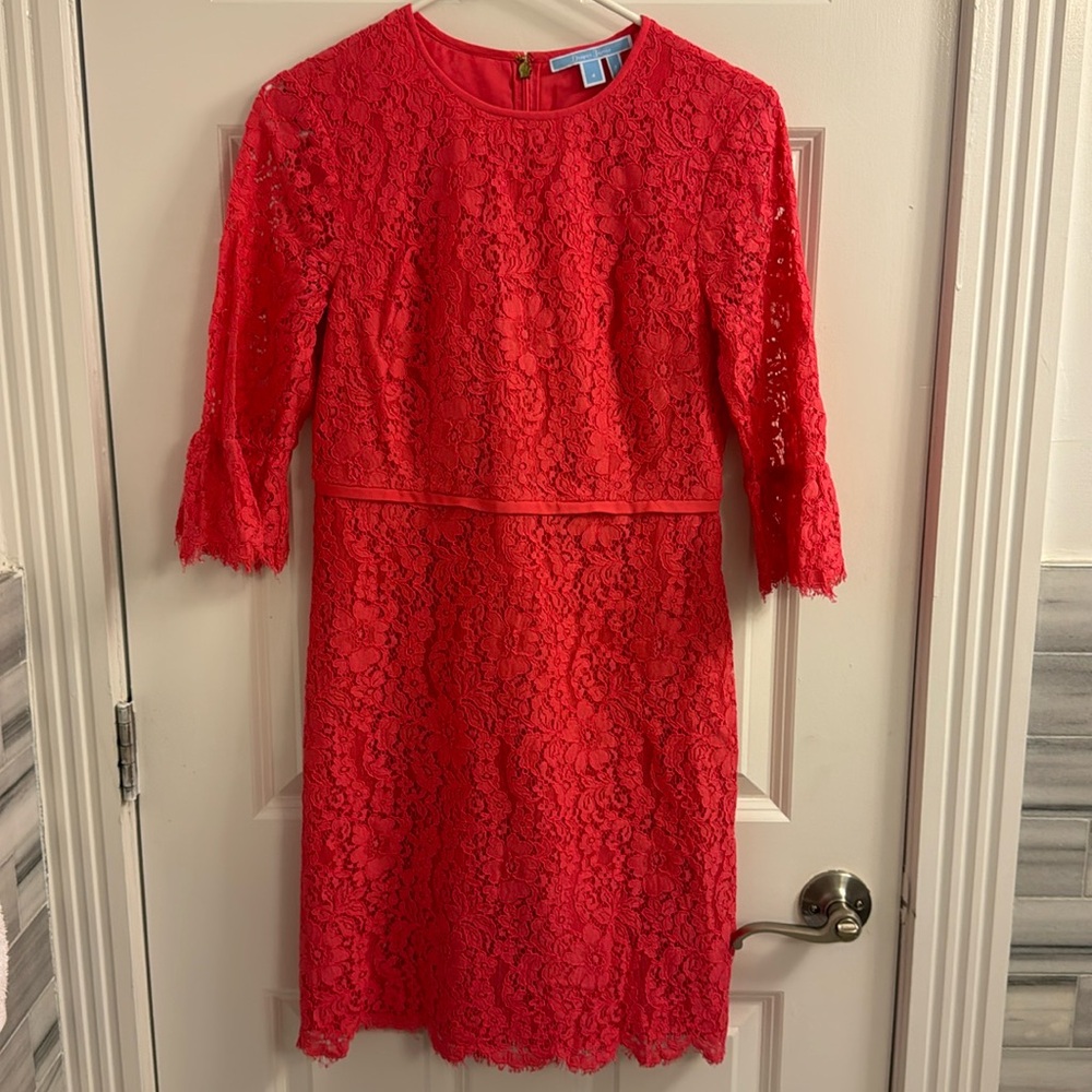 Draper James Coral Bell Sleeve Lace Dress